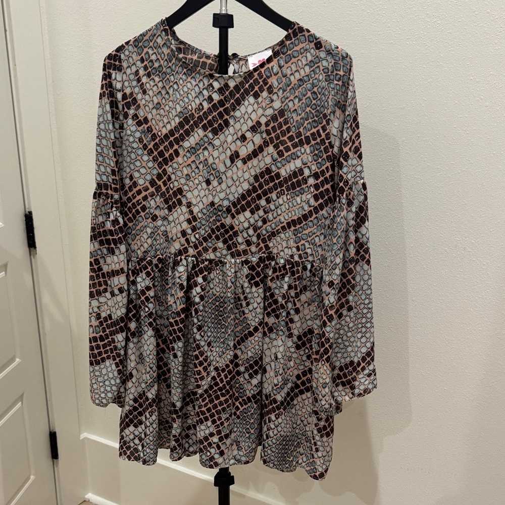 Buddy Love Teal and Brown Snake-Print Dress